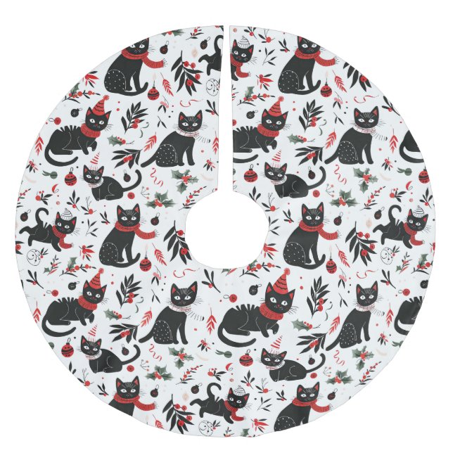 Cute Retro Black Cats Christmas Tree Skirt (Front)