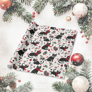 Cute Retro Black Cats Christmas Wrapping Paper