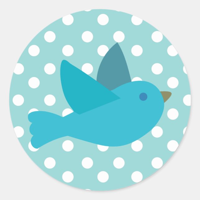 Cute Retro Blue Bird with Polka Dots Classic Round Sticker (Front)