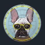 Cute Retro Blue French Bulldog With Neon Glasses Dartboard<br><div class="desc">For any further customisation or any other matching items,  please feel free to contact me at yellowfebstudio@gmail.com</div>