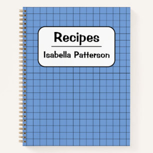 Cute Retro Blue Gingham Plaid Personalised Recipe  Notebook