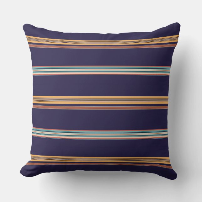 Cute retro blue stripes cushion (Front)