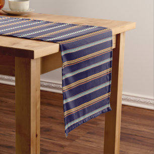 Cute retro blue stripes short table runner