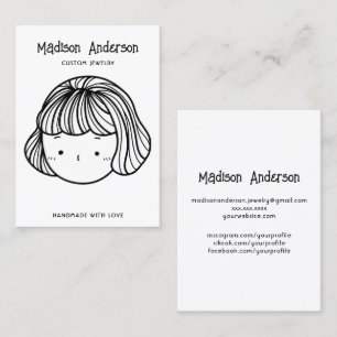 Cute Retro Bob Hair Girl Face Earring Display Business Card