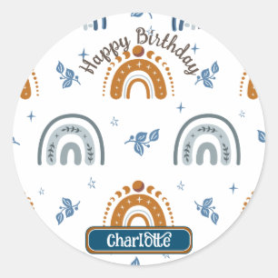 Cute Retro Boho Celestial Pattern Birthday Classic Round Sticker