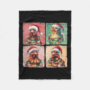 Cute Retro Boho Chickens Christmas Light Funny Far Fleece Blanket