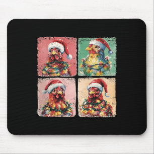 Cute Retro Boho Chickens Christmas Light Funny Far Mouse Pad