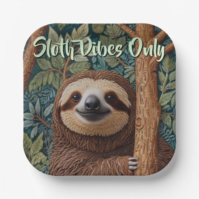Cute retro boho Sloth Hang in there sloth vibes  Paper Plate (Front)