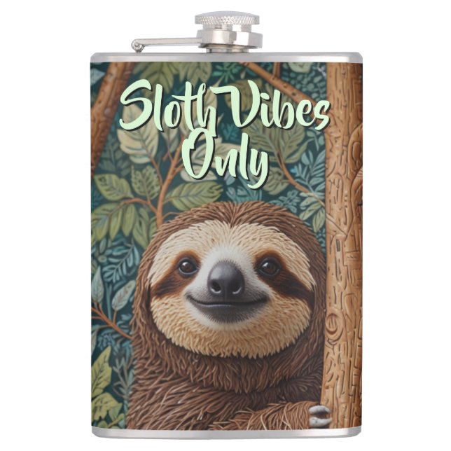 Cute retro boho Sloth vibes only Hip Flask (Front)