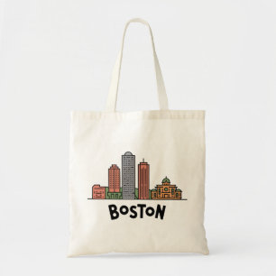 Cute Retro Boston Skyline Cartoon City Gift Tote Bag
