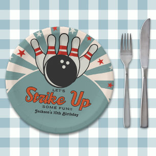 Cute Retro Bowling Party for Kids Paper Plate