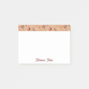 Cute Retro Brown Boho Whimsical Name Personalised  Post-it Notes
