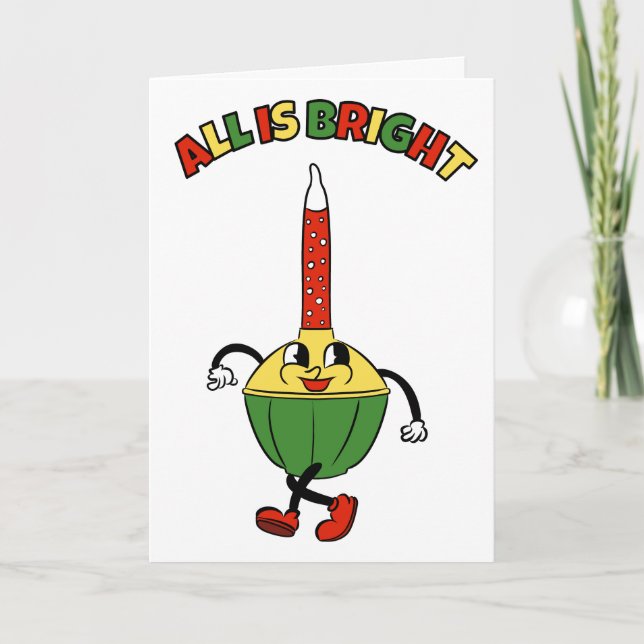 Cute Retro Bubble Light Cartoon Christmas Card (Front)