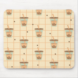 Cute Retro Bubble Milk Tea Pattern Grid Design Mouse Pad