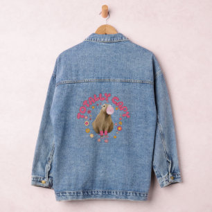 Cute Retro Bubblegum Blowing Capybara Denim Jacket