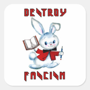 Cute Retro Bunny - Destroy Fascism Square Sticker