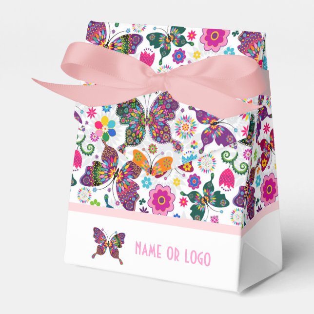 Cute Retro Butterflies And Flowers Pattern Favour Box (Front Side)