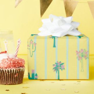 Cute Retro Cactus & Palm Trees Gift Wrap Paper
