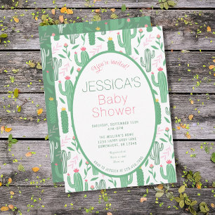 Cute Retro Cactus Succulent Floral Baby Shower   Invitation