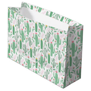 Cute Retro Cactus Succulent Floral Baby Shower Large Gift Bag