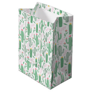 Cute Retro Cactus Succulent Floral Baby Shower Medium Gift Bag
