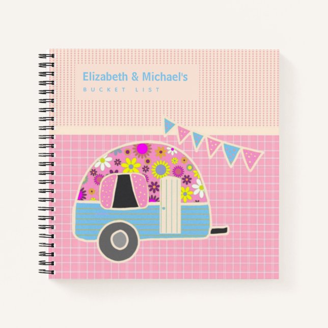 Cute Retro Campervan BUCKET LIST Couples Custom Notebook (Front)