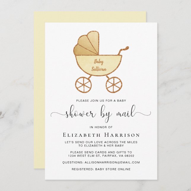 Cute Retro Carriage Baby Shower by Mail  Invitation (Front/Back)