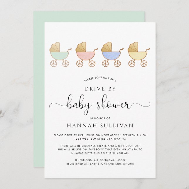 Cute Retro Carriages Parade Drive By Baby Shower Invitation (Front/Back)