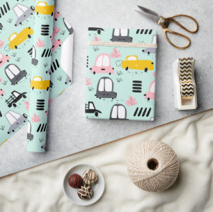 Cute Retro Cars Glossy Wrapping Paper, 30" x 6' Paper