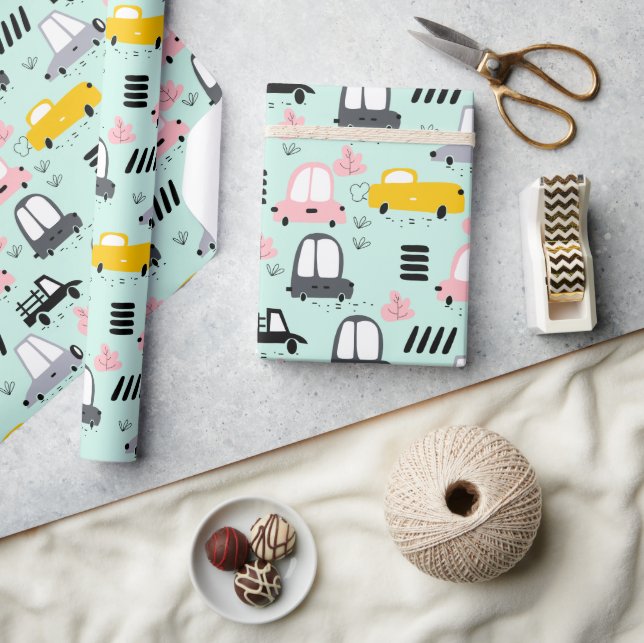 Cute Retro Cars Glossy Wrapping Paper, 30" x 6' Wrapping Paper (Crafts)