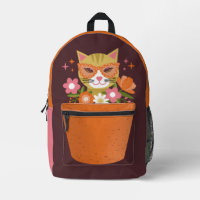 Cute Retro Cat and Flowers Terracotta Planter