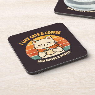 Cute Retro Cat & Coffee Lover Vintage 70s Cosy  Coaster