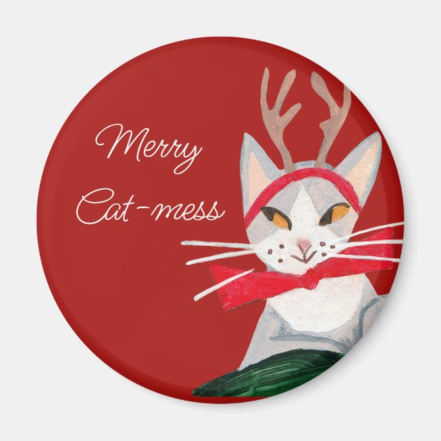 Cute retro cat - mess red Christmas  Magnet (Front)