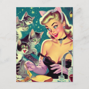 Cute Retro Cat Pin-up Postcard