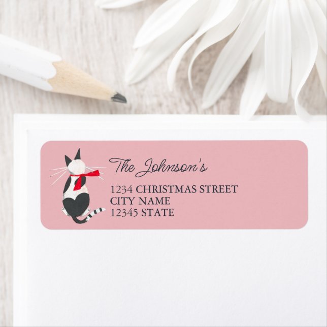 Cute retro cat pink Christmas Label (Insitu)