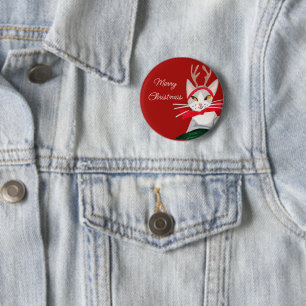 Cute retro cat red Christmas 6 Cm Round Badge