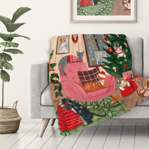Cute retro cats Christmas Holiday  Fleece Blanket