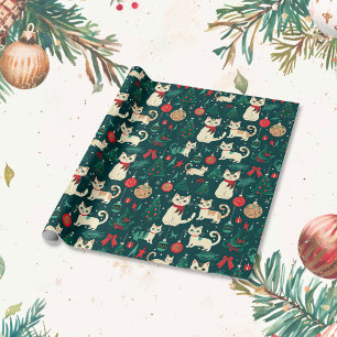 Cute Retro Cats on Black Christmas Wrapping Paper