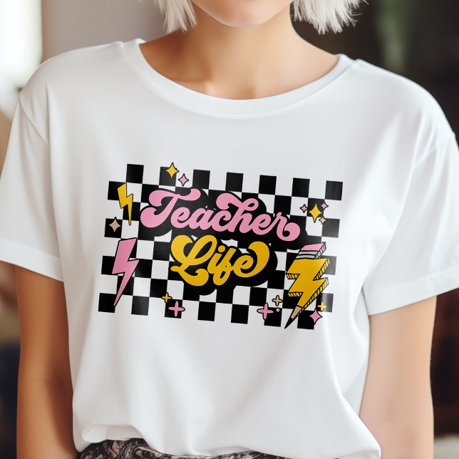 Cute Retro Chequered Teacher Life T-Shirt (Creator Uploaded)