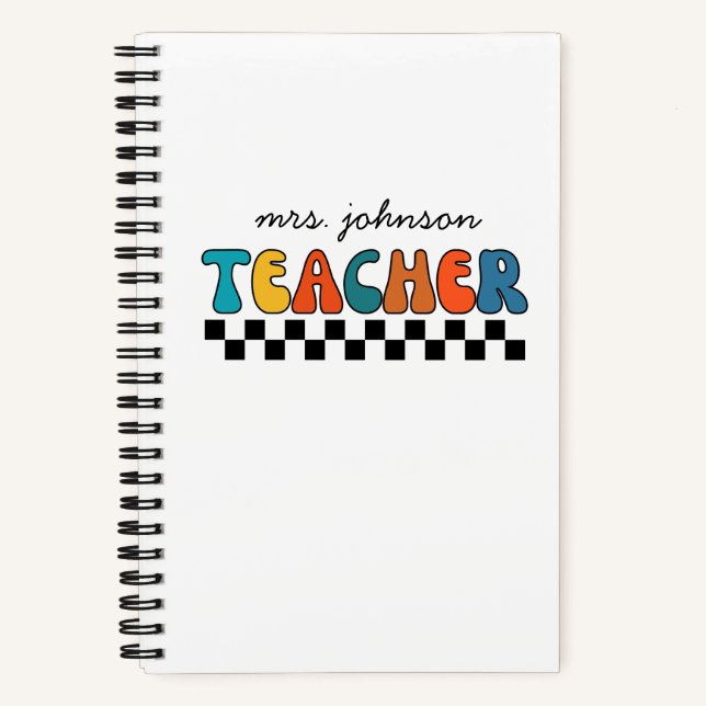 Cute Retro Chequered Teacher  Notebook (Front)