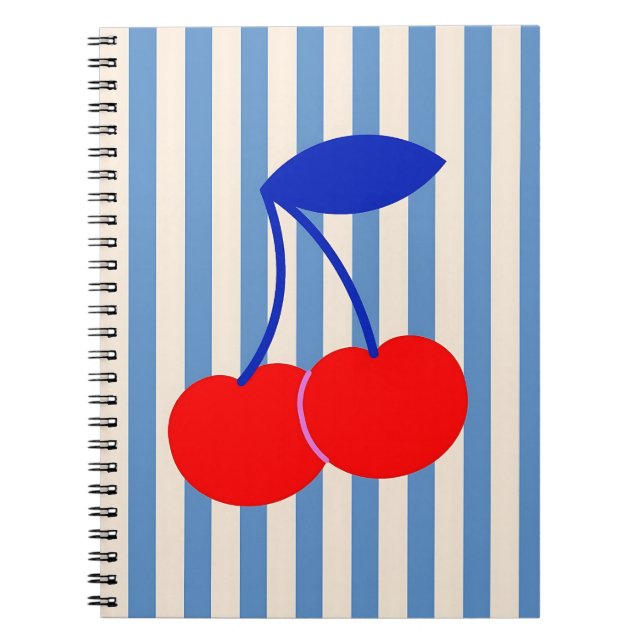 Cute Retro Cherry Striped Notebook (Front)