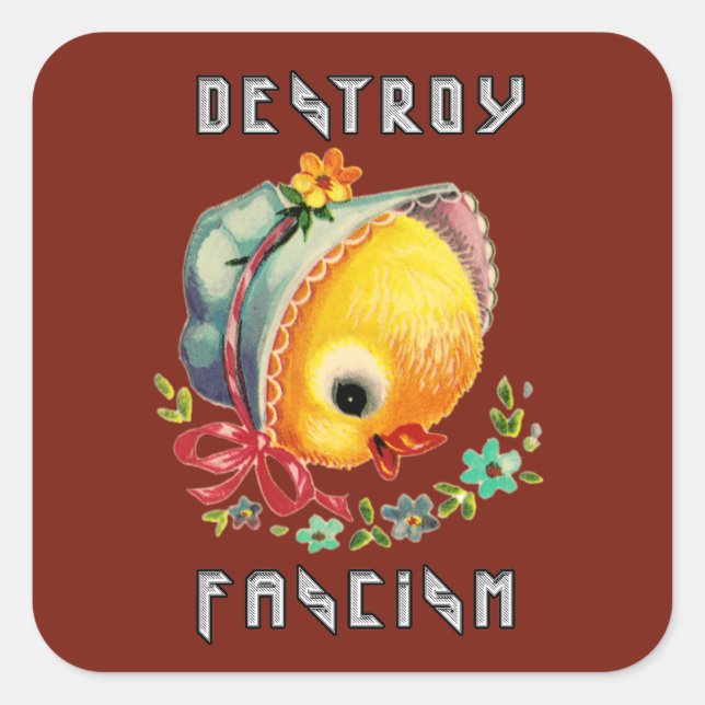 Cute Retro Chick - Destroy Fascism Square Sticker (Front)