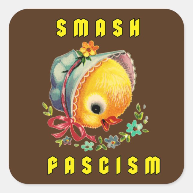 Cute Retro Chick - Smash Fascism Square Sticker (Front)