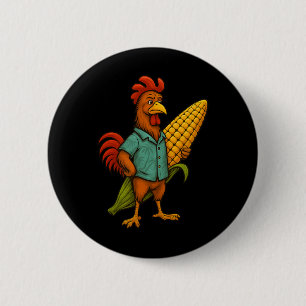 Cute Retro Chicken Rooster Hawaiian Corn Surfing S 6 Cm Round Badge