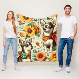 Cute Retro Chihuahua Illustration Fleece Blanket