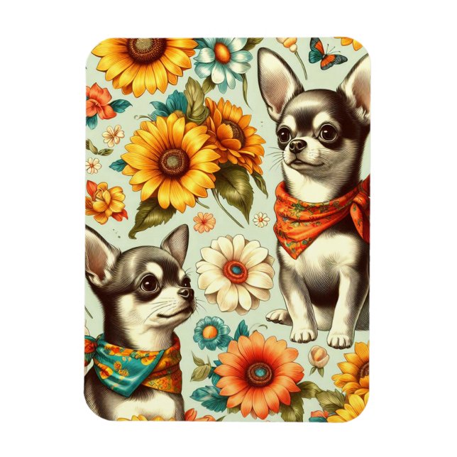 Cute Retro Chihuahua Illustration Magnet (Vertical)