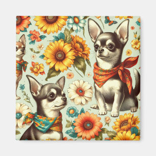 Cute Retro Chihuahua Illustration Magnet