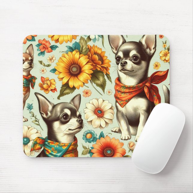 Cute Retro Chihuahua Illustration Mouse Pad (With Mouse)