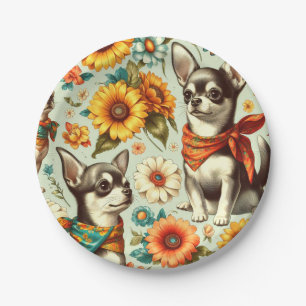 Cute Retro Chihuahua Illustration Paper Plate