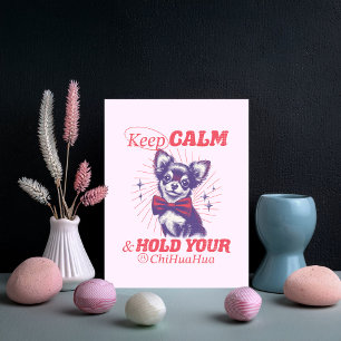 Cute Retro Chihuahua with Pink Bowtie - Keep Calm Postcard